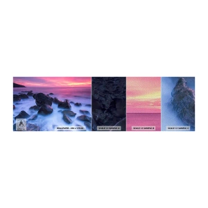 Fototapeten Muster Premium Sand - Geburt bei Licht und Nebel - Landschaft, Ozean, Sonnenuntergang - 100x30 cm