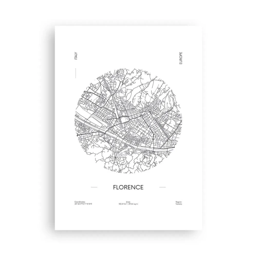 Poster - Eine minimalistische Karte von Florenz in Schwarzweiß. - 50x70cm - Anatomie von Florenz - Moderne Wanddekoration für Wohnzimmer und Schlafzimmer ARTTOR