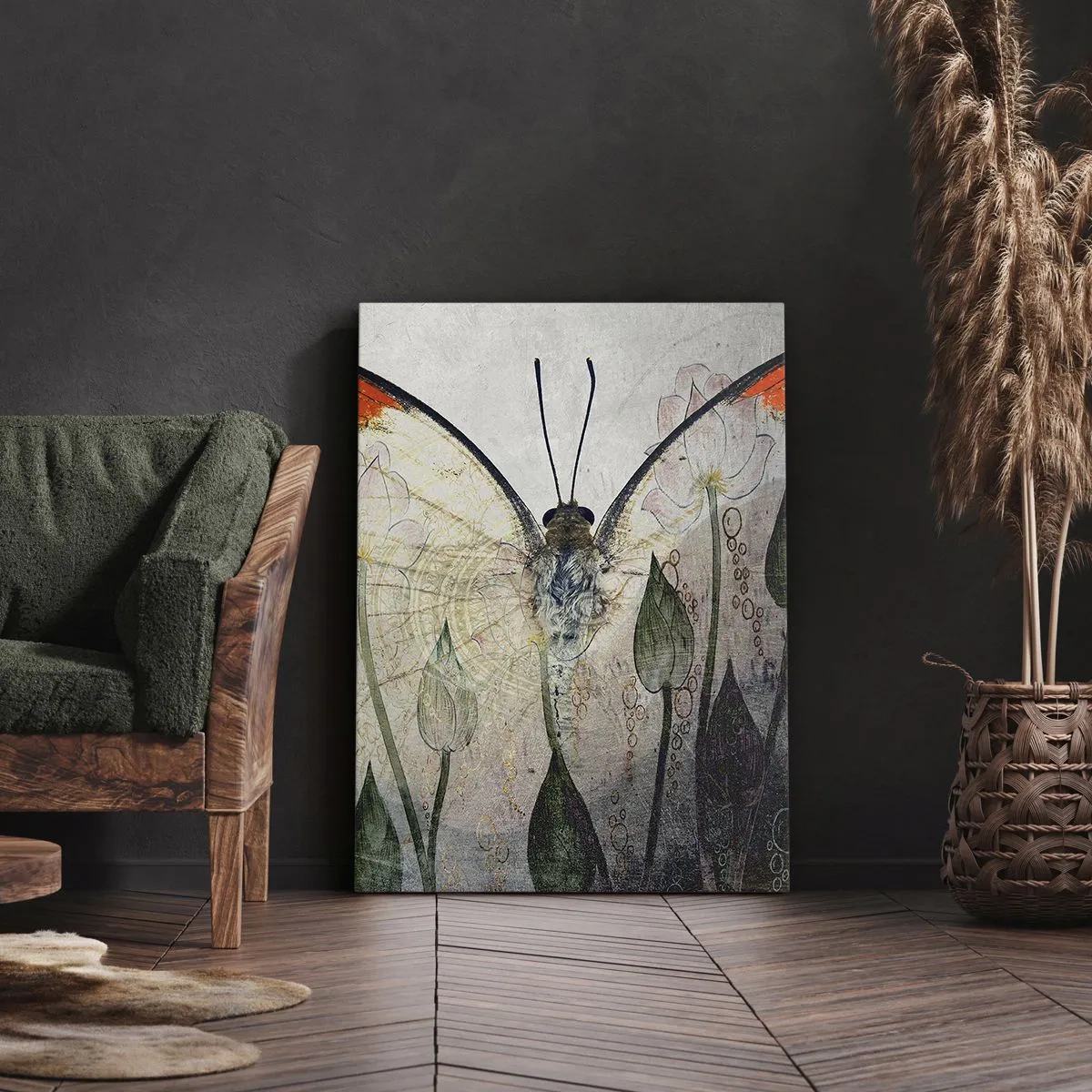 Bild auf Leinwand - Leinwandbild - Wo schwingt der Schmetterling im Gras - 65x120 cm