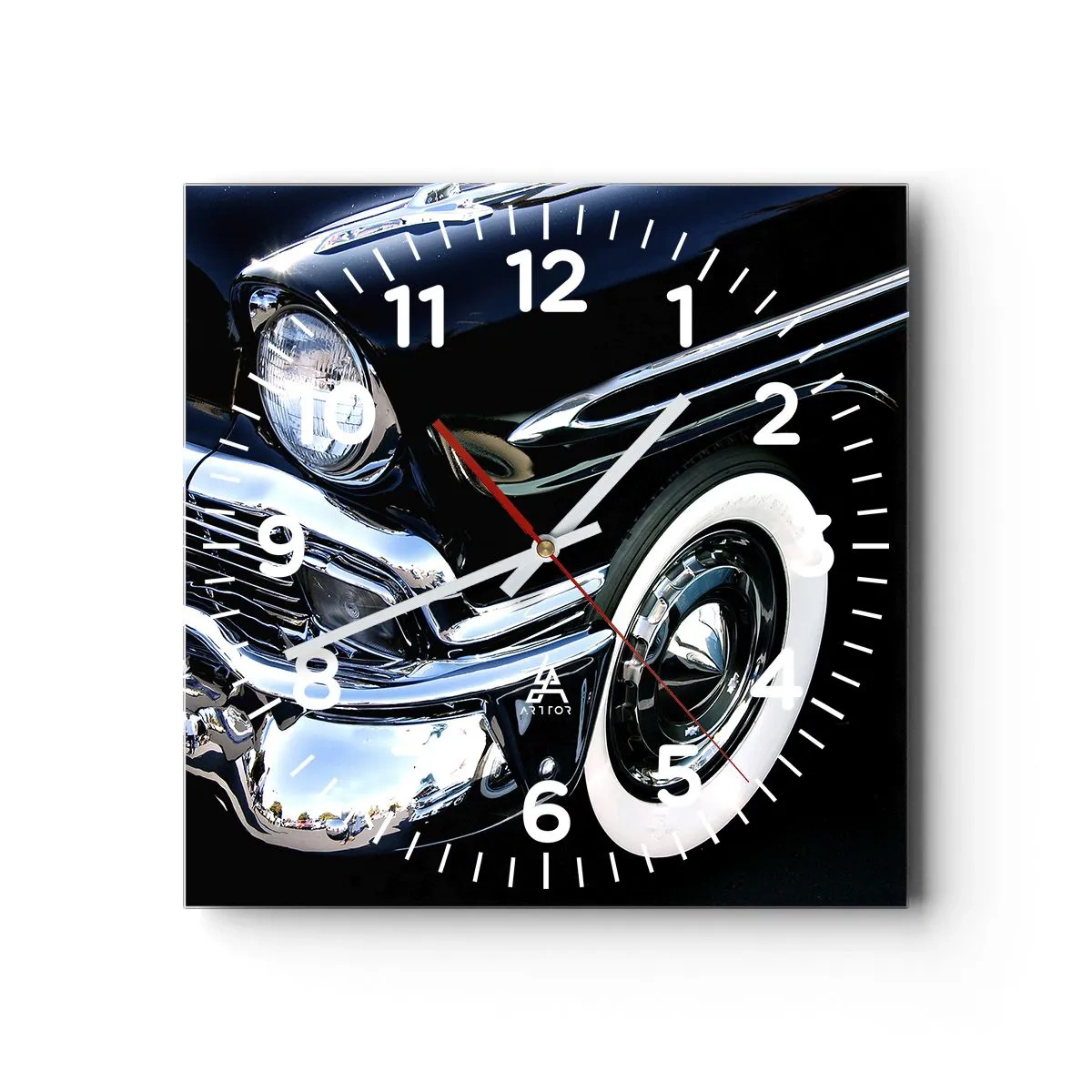 Wanduhr - Glasuhr - Klassiker in Silber, Schwarz und Weiß - 40x40 cm