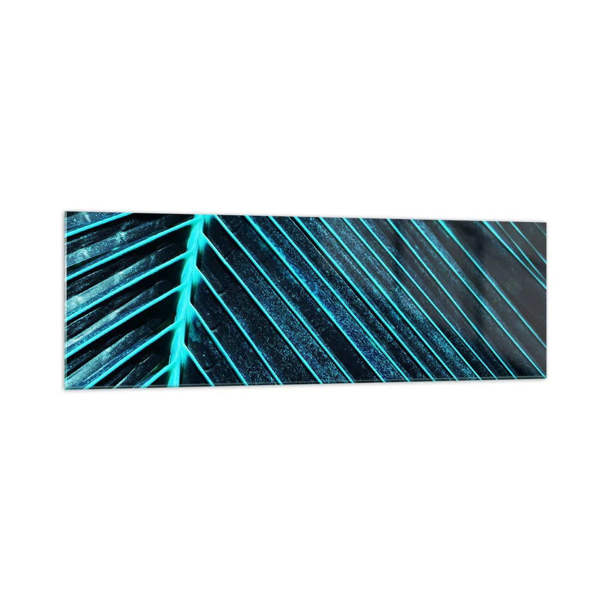 Glasbild - Bild auf glas - Makrofotografie eines Blattes in Türkis- und Marineblautönen - 160x50cm - Grüne Textur - Moderne Wanddekoration für Wohnzimmer und Schlafzimmer ARTTOR