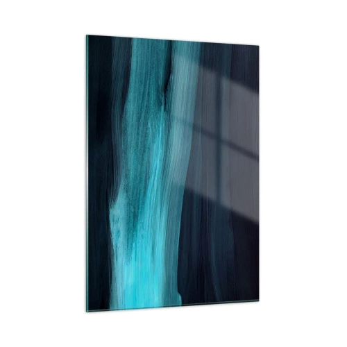 Glasbild - Bild auf glas - Abstrakte Welle in Türkis- und Marineblautönen - 50x70cm - Gehen Sie mit dem Strom - Moderne Wanddekoration für Wohnzimmer und Schlafzimmer ARTTOR