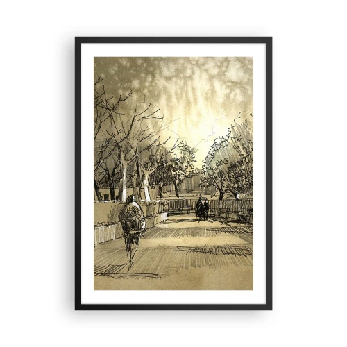 Poster in einem schwarzem Rahmen - Sepiafarbene Parkillustration im Skizzenstil - 50x70cm - Ein Moment mit einer Feder angehalten - Moderne Wanddekoration für Wohnzimmer und Schlafzimmer ARTTOR