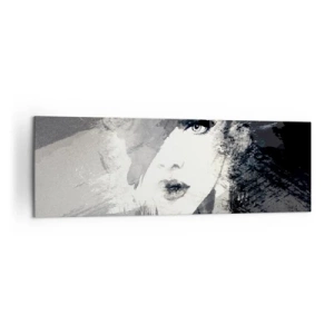 Bild auf Leinwand - Leinwandbild - Ein abstraktes Frauenporträt in Grautönen mit zarten Akzenten. - 160x50cm - Hinter einem grauen Schleier - Moderne Wanddekoration für Wohnzimmer und Schlafzimmer ARTTOR