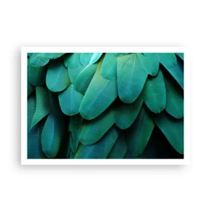 Poster - Federdetails in Grüntönen - 100x70cm - Papageienartige Präzision - Moderne Wanddekoration für Wohnzimmer und Schlafzimmer ARTTOR