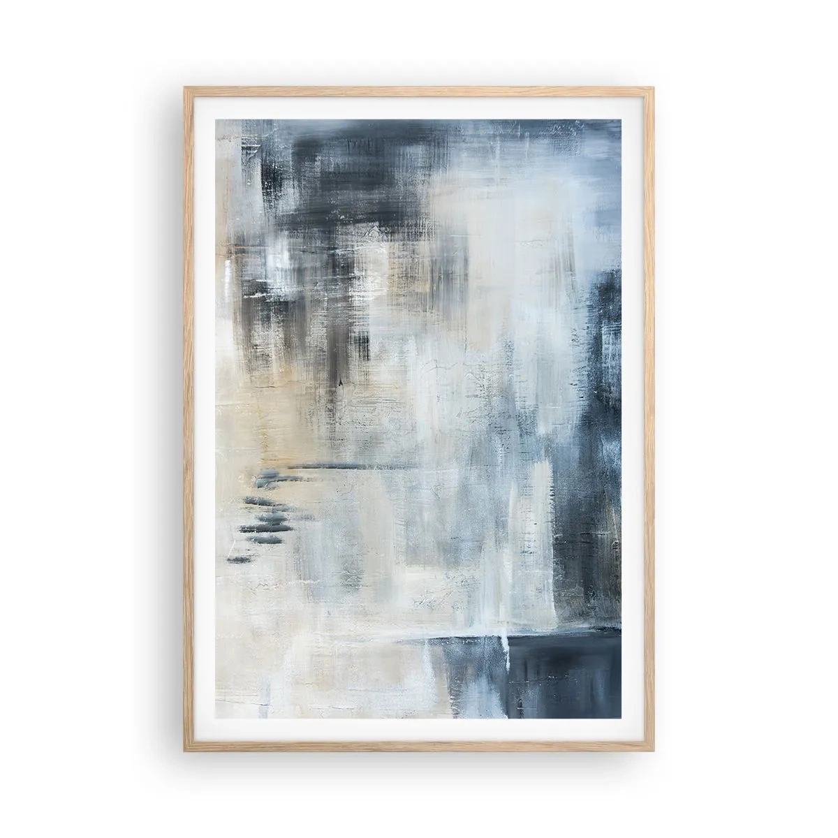 Poster in einem Rahmen aus heller Eiche - Hinter dem blauen Vorhang - 70x100 cm