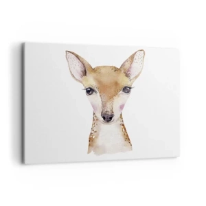 Bild auf Leinwand - Leinwandbild - Aquarellporträt eines jungen Rehs auf weißem Hintergrund - 100x70cm - Die Natur der Unschuld - Moderne Wanddekoration für Wohnzimmer und Schlafzimmer ARTTOR