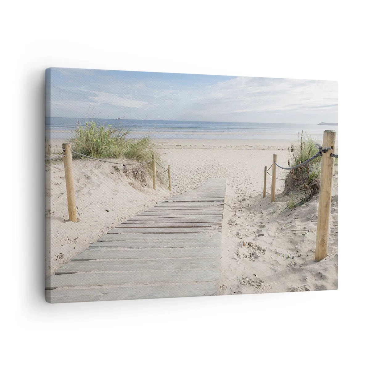 Bild auf Leinwand - Leinwandbild - Ein Plankenweg, der zu einem Sandstrand führt - 70x50cm - Bis zum Horizont - Moderne Wanddekoration für Wohnzimmer und Schlafzimmer ARTTOR