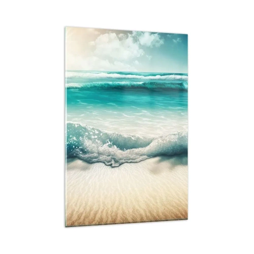 Glasbild - Bild auf glas - Meereswellen an einem hellen Sandstrand - 80x120cm - Frieden des Ozeans - Moderne Wanddekoration für Wohnzimmer und Schlafzimmer ARTTOR