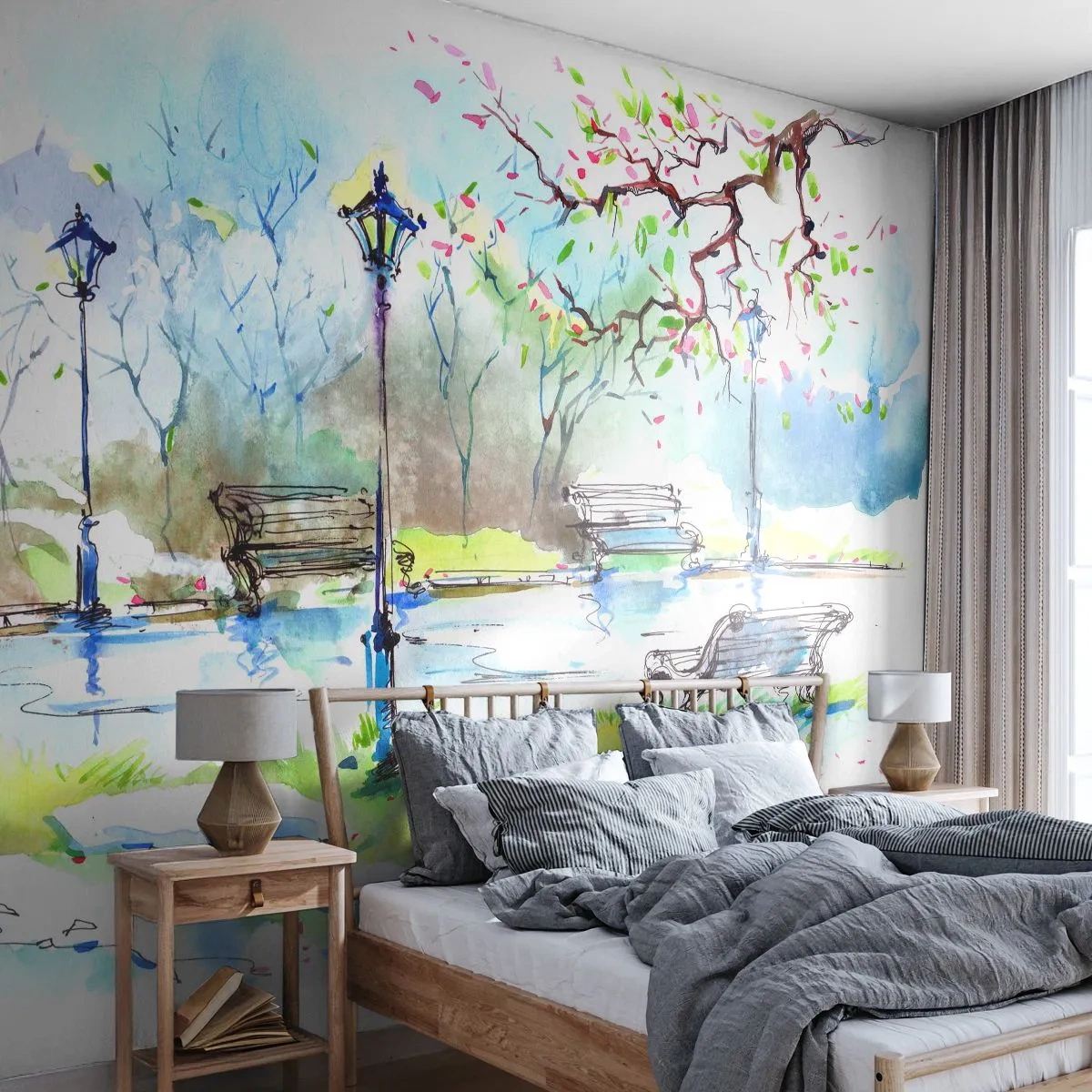 Selbstklebende Fototapete Deluxe Sticker - Der Zauber der Stille des Parks - Landschaft, Park, Parkgasse - 450x315 cm