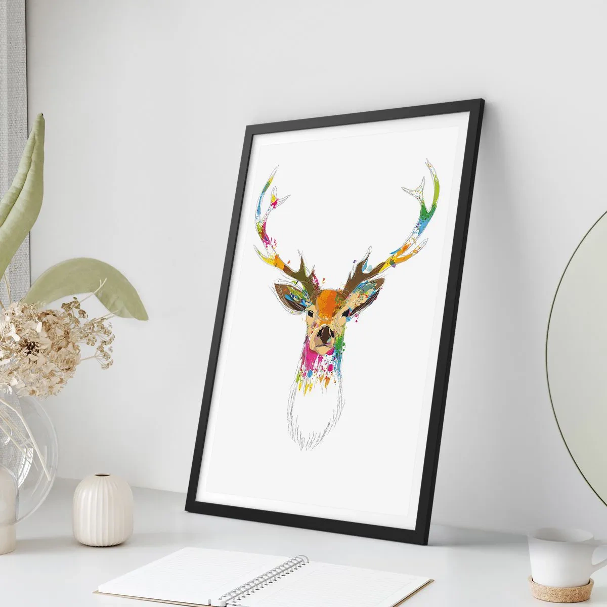 Poster in einem schwarzem Rahmen - Ein mildes Reh in Farbe getaucht - 61x91 cm
