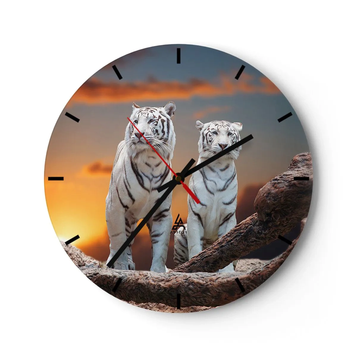 Wanduhr - Glasuhr - Weiße Tiger vor dem Sonnenuntergang - 30x30cm - Genau wie Narnia - Moderne Wanddekoration für Wohnzimmer, Küche und Schlafzimmer ARTTOR