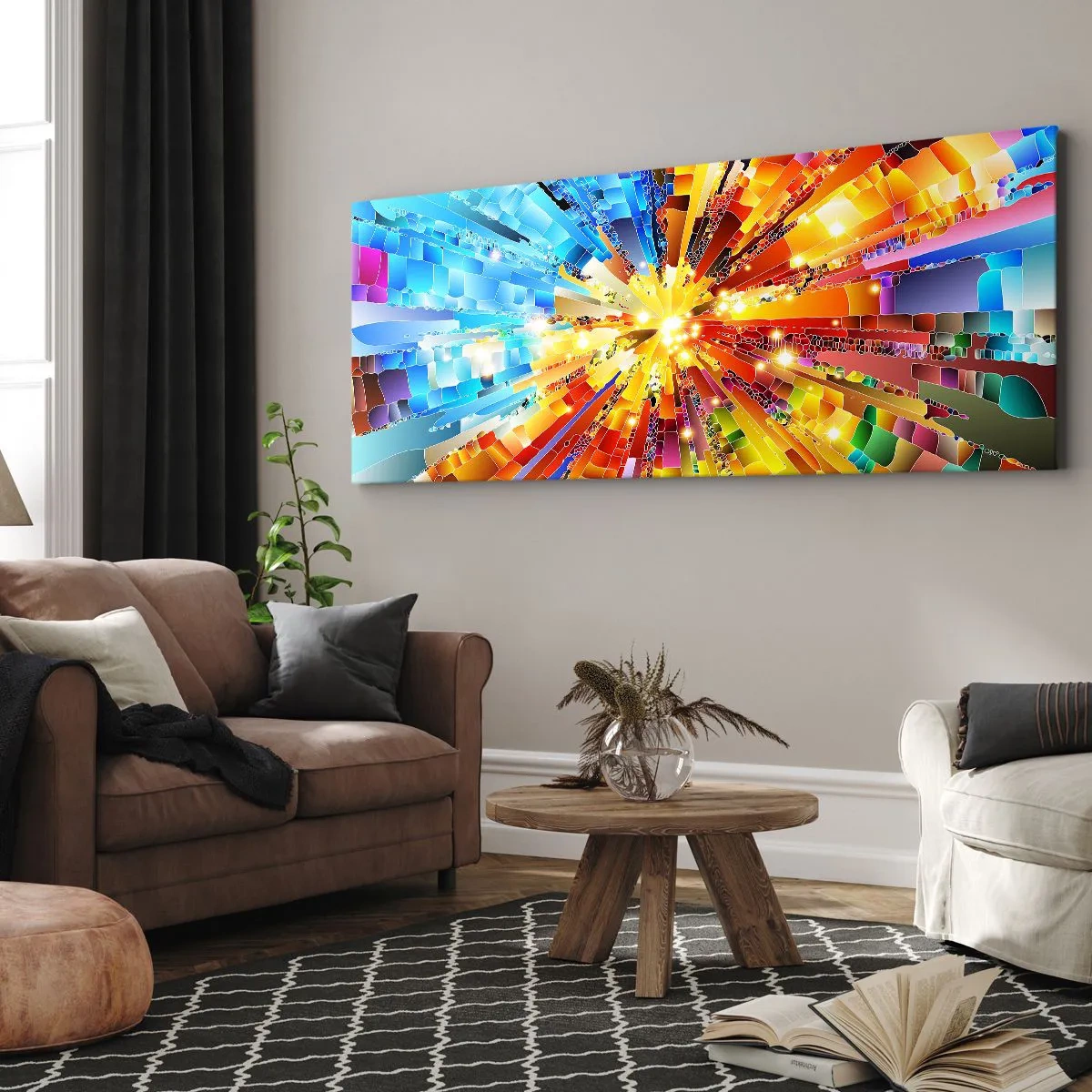 Bild auf Leinwand - Leinwandbild - Eine dynamische Explosion aus Farbe und Licht - 120x50cm - In Medienauflösung - Moderne Wanddekoration für Wohnzimmer und Schlafzimmer ARTTOR