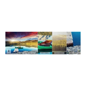 Fototapeten Muster Premium Sand - Glatt wie ein Spiegel über dem Wasser - Landschaft, Berge, Wald - 100x30 cm