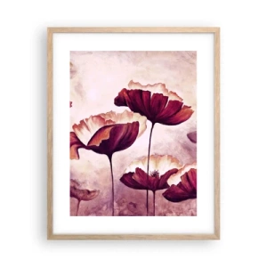 Poster in einem Rahmen aus heller Eiche - Rotes und weißes Blütenblatt - 40x50 cm