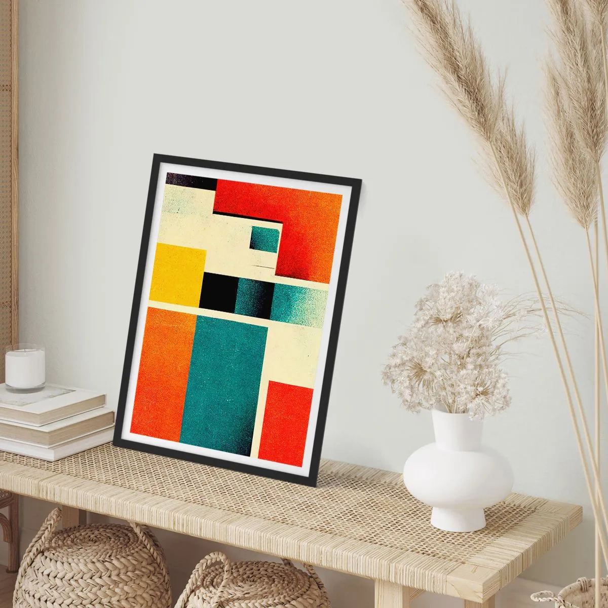 Poster in einem schwarzem Rahmen - Geometrische Abstraktion im modernistischen Stil - 50x70cm - Geometrische Abstraktion – gute Energie - Moderne Wanddekoration für Wohnzimmer und Schlafzimmer ARTTOR