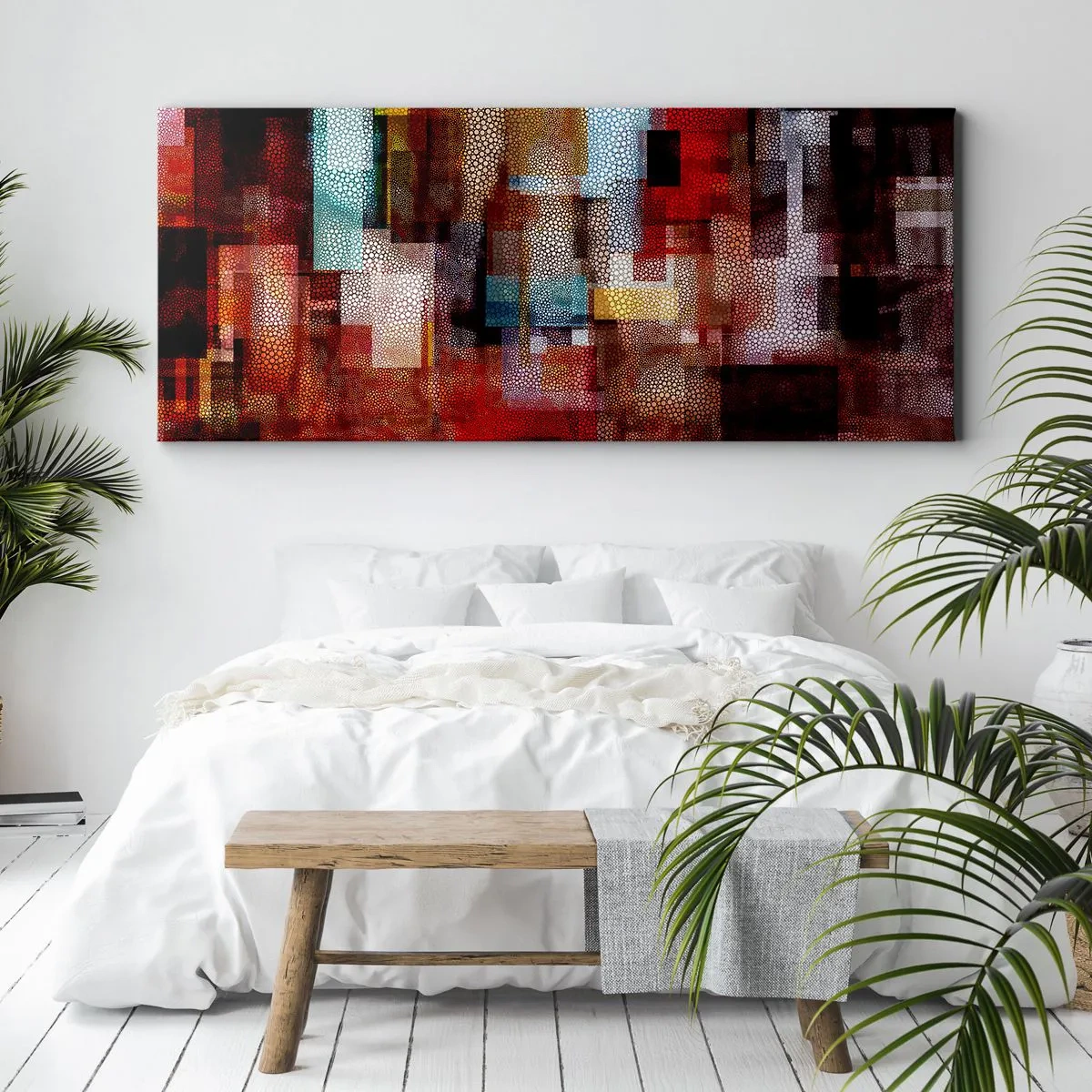 Bild auf Leinwand - Leinwandbild - Geometrische Abstraktion in intensiven Rottönen - 140x50cm - Verwirrung mit Verwirrung - Moderne Wanddekoration für Wohnzimmer und Schlafzimmer ARTTOR