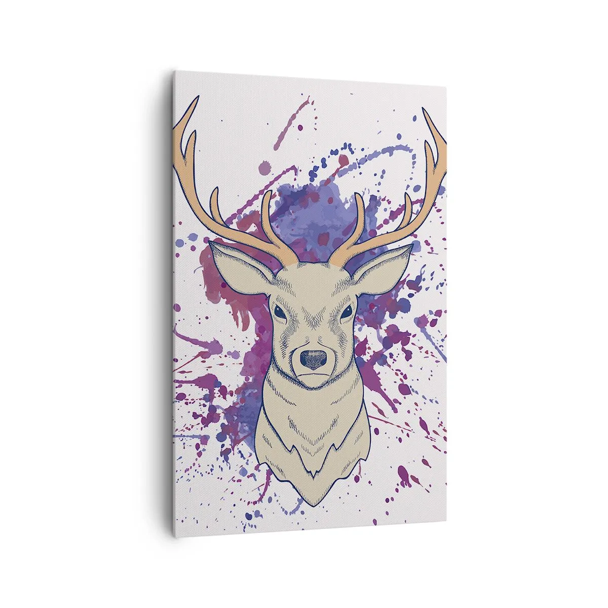 Bild auf Leinwand - Leinwandbild - Porträt eines Hirsches mit abstrakten Flecken im Hintergrund - 80x120cm - Mut und Ausgeglichenheit - Moderne Wanddekoration für Wohnzimmer und Schlafzimmer ARTTOR