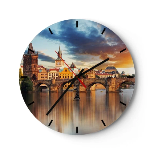 Wanduhr - Glasuhr - Karlsbrücke bei Sonnenuntergang - 30x30cm - Schön seit Ewigkeiten - Moderne Wanddekoration für Wohnzimmer, Küche und Schlafzimmer ARTTOR