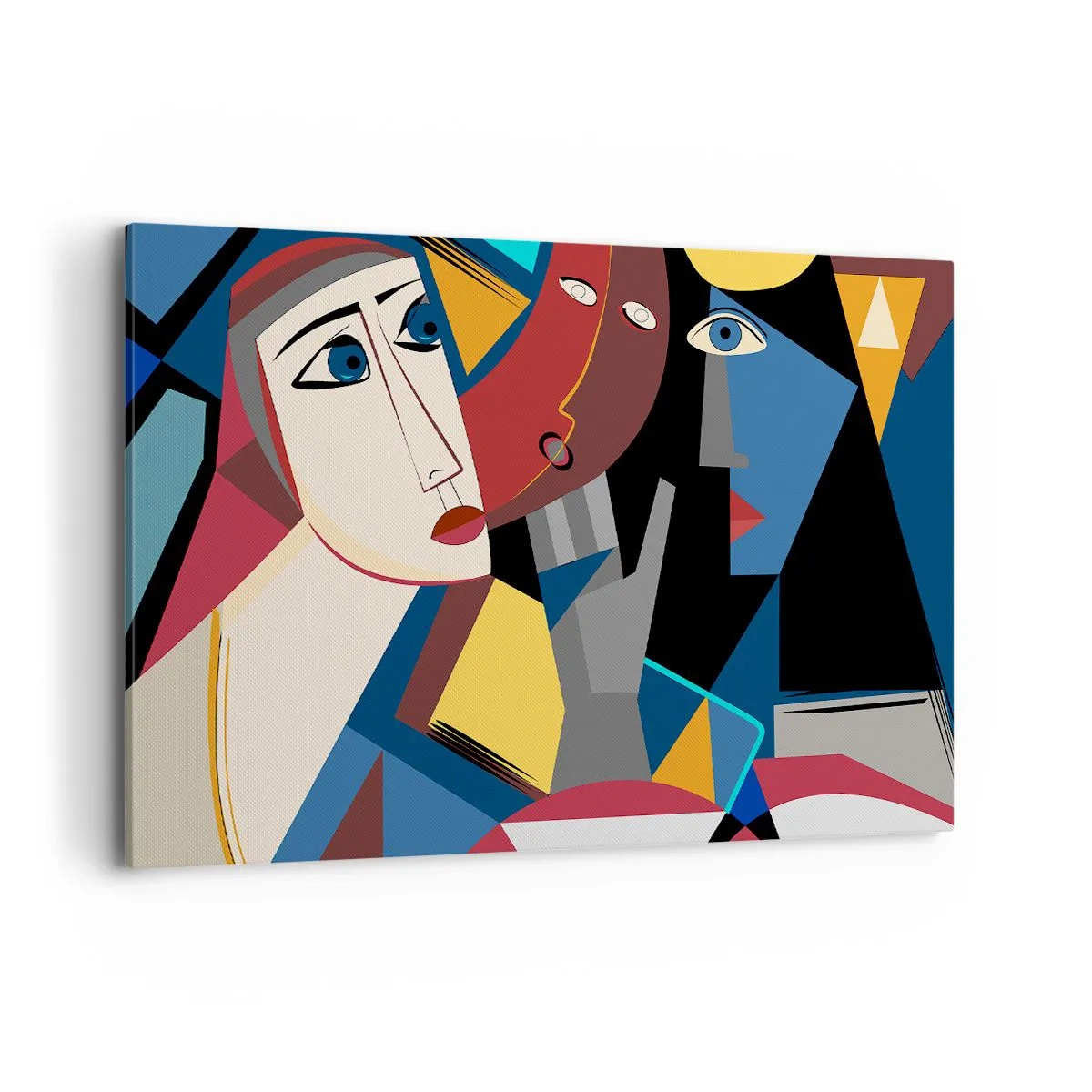 Bild auf Leinwand - Leinwandbild - Kubistische Gesichter in intensiven Farben - 120x80cm - Gespräch zwischen Kubisten - Moderne Wanddekoration für Wohnzimmer und Schlafzimmer ARTTOR