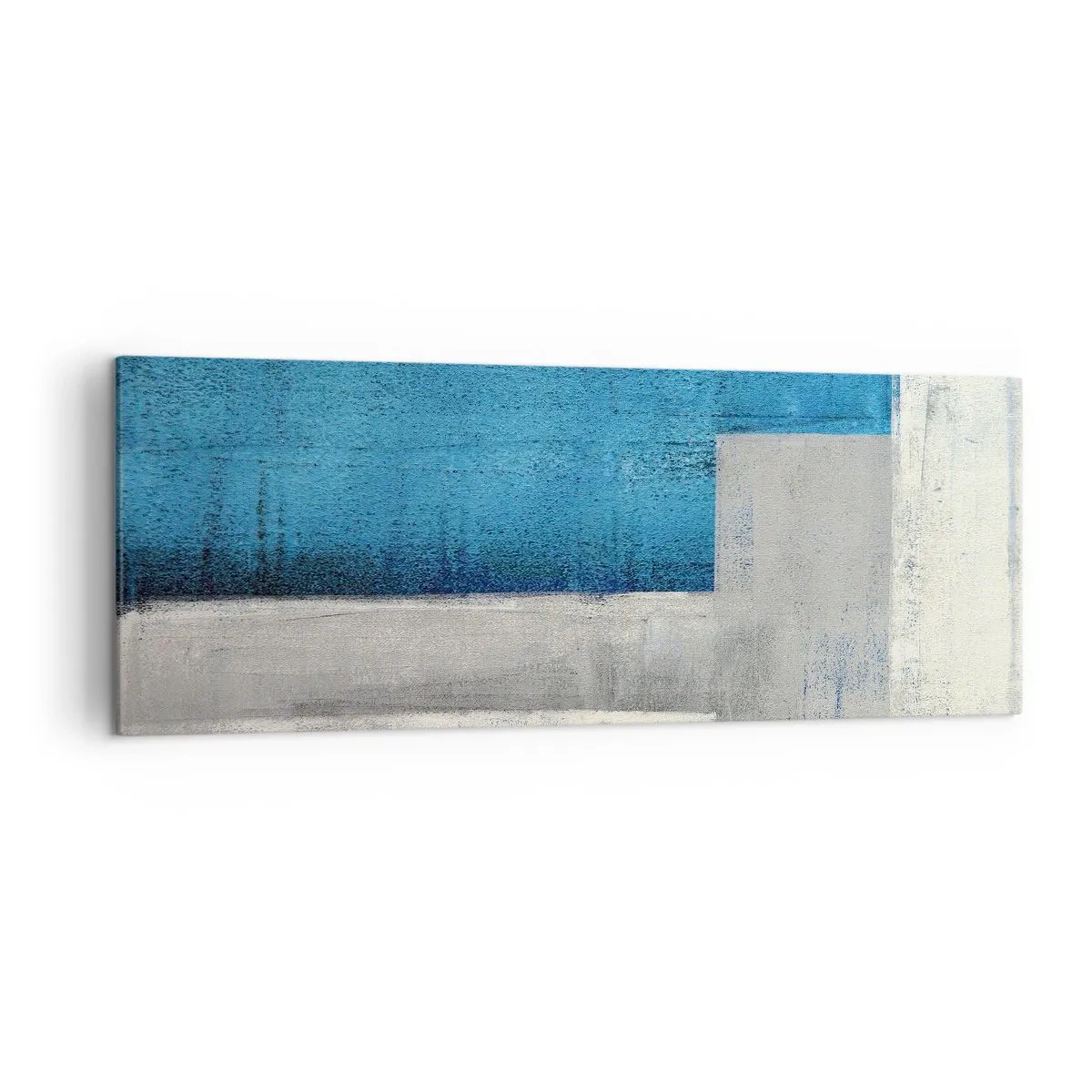 Bild auf Leinwand - Leinwandbild - Eine abstrakte Komposition mit Blau-, Grau- und Weißtönen. - 140x50cm - Poetische Komposition aus Grau und Blau - Moderne Wanddekoration für Wohnzimmer und Schlafzimmer ARTTOR