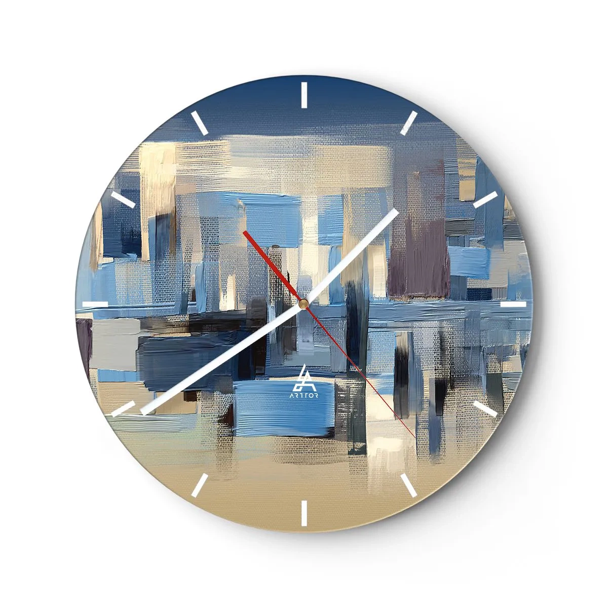 Wanduhr - Glasuhr - Abstrakte geometrische Komposition in Blautönen - 30x30cm - Blaue Konstruktion - Moderne Wanddekoration für Wohnzimmer, Küche und Schlafzimmer ARTTOR