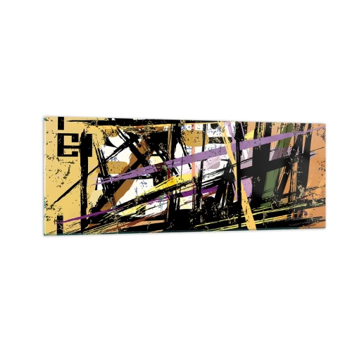Glasbild - Bild auf glas - Abstrakte Linien und Formen auf beigem Hintergrund - 140x50cm - Ein scharfer Schnitt - Moderne Wanddekoration für Wohnzimmer und Schlafzimmer ARTTOR