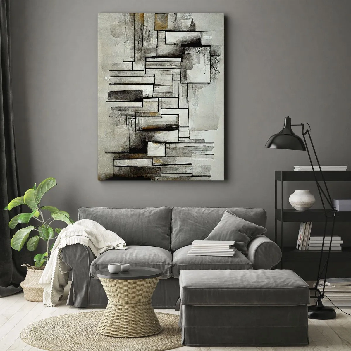 Bild auf Leinwand - Leinwandbild - Abstrakte Rechtecke in Grau- und Schwarztönen - 70x100cm - Kraft der Einfachheit - Moderne Wanddekoration für Wohnzimmer und Schlafzimmer ARTTOR