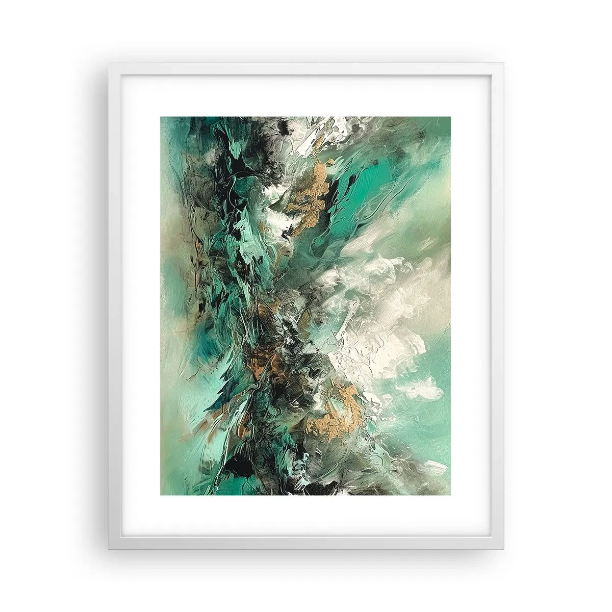 Poster in einem weißen Rahmen - Smaragdgrüne und schwarze Brandung - 40x50 cm