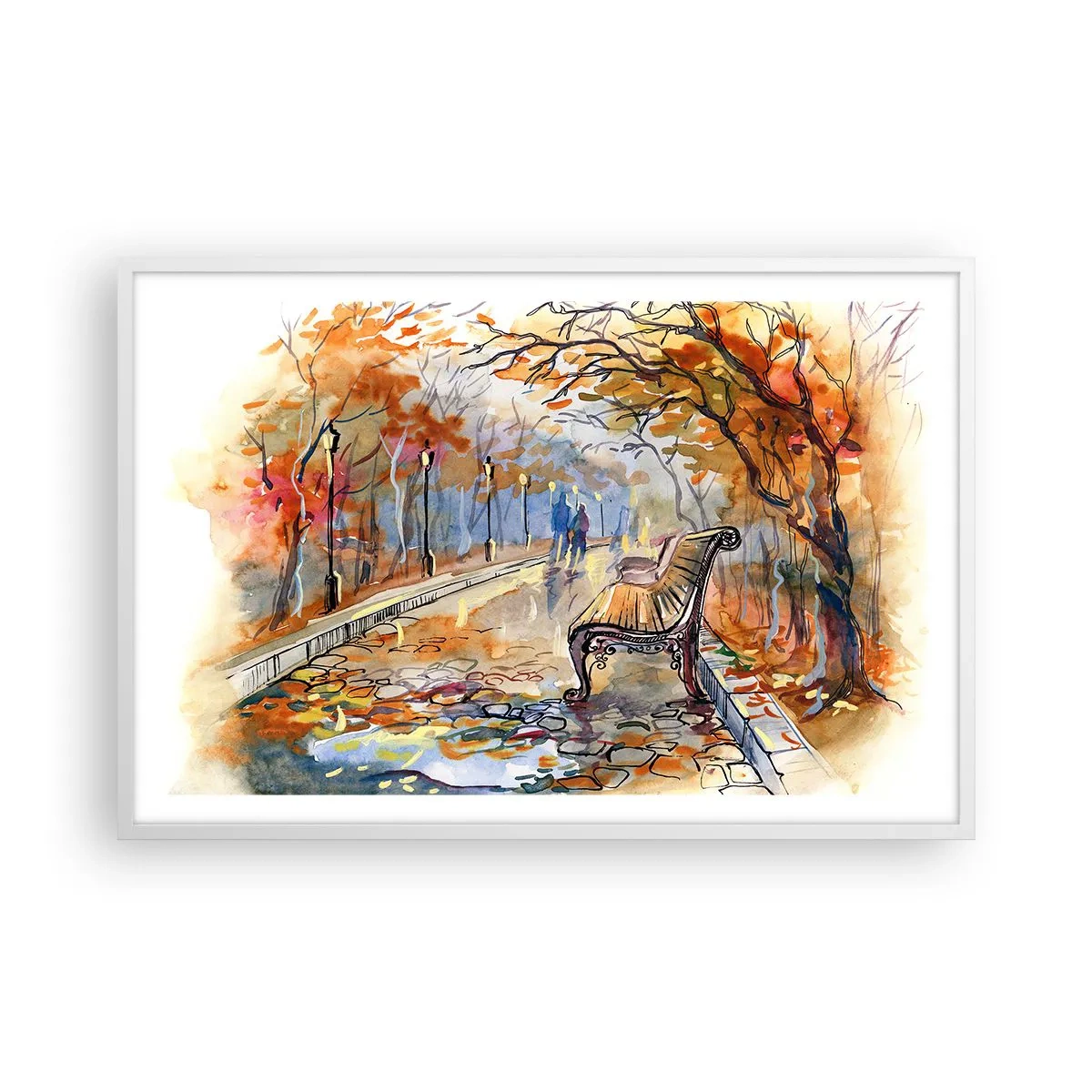 Poster in einem weißen Rahmen - Gemeinsam im Herbst wandern - 91x61 cm