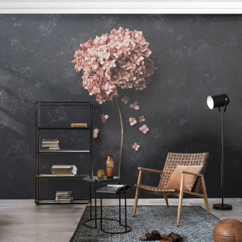 Fototapete Premium Sand - Rosa Hortensie auf dunklem Vintage-Hintergrund - 100x70cm - Wirklich romantisches Zeichen - Moderne Wanddekoration für Wohnzimmer und Schlafzimmer ARTTOR