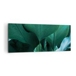 Bild auf Leinwand - Leinwandbild - Grüne Blätter in minimalistischer Komposition - 120x50cm - Dem Licht zugewandt - Moderne Wanddekoration für Wohnzimmer und Schlafzimmer ARTTOR