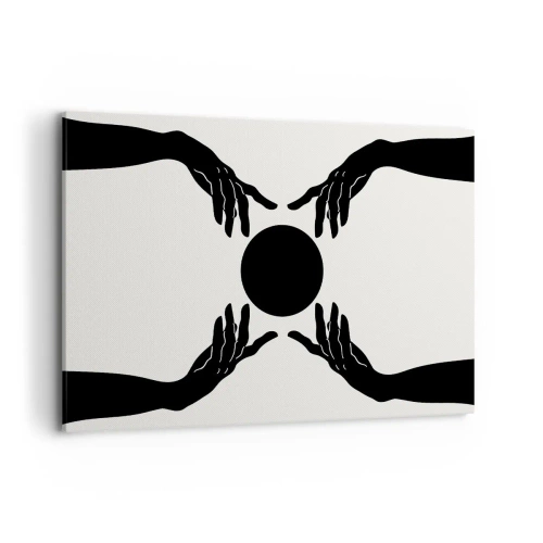 Bild auf Leinwand - Leinwandbild - Schwarze Hände in einer symmetrischen Komposition mit einer Kugel - 120x80cm - Geheimes Zeichen - Moderne Wanddekoration für Wohnzimmer und Schlafzimmer ARTTOR