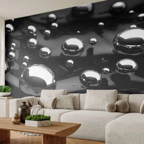 Fototapete Premium Canvas - Aus der schwarzen Wassertiefe - Abstraktion, Chromkugeln, 3D - 250x175 cm
