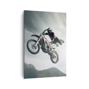 Bild auf Leinwand - Leinwandbild - Motorradfahrer in der Luft bei einem Sprung - 70x100cm - Kein Spaß ohne Risiko - Moderne Wanddekoration für Wohnzimmer und Schlafzimmer ARTTOR