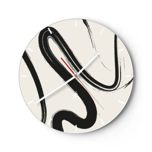 Wanduhr - Glasuhr - Dynamische schwarze Pinselstriche auf hellem Hintergrund - 30x30cm - Schwarz-Weiß-Laune - Moderne Wanddekoration für Wohnzimmer, Küche und Schlafzimmer ARTTOR