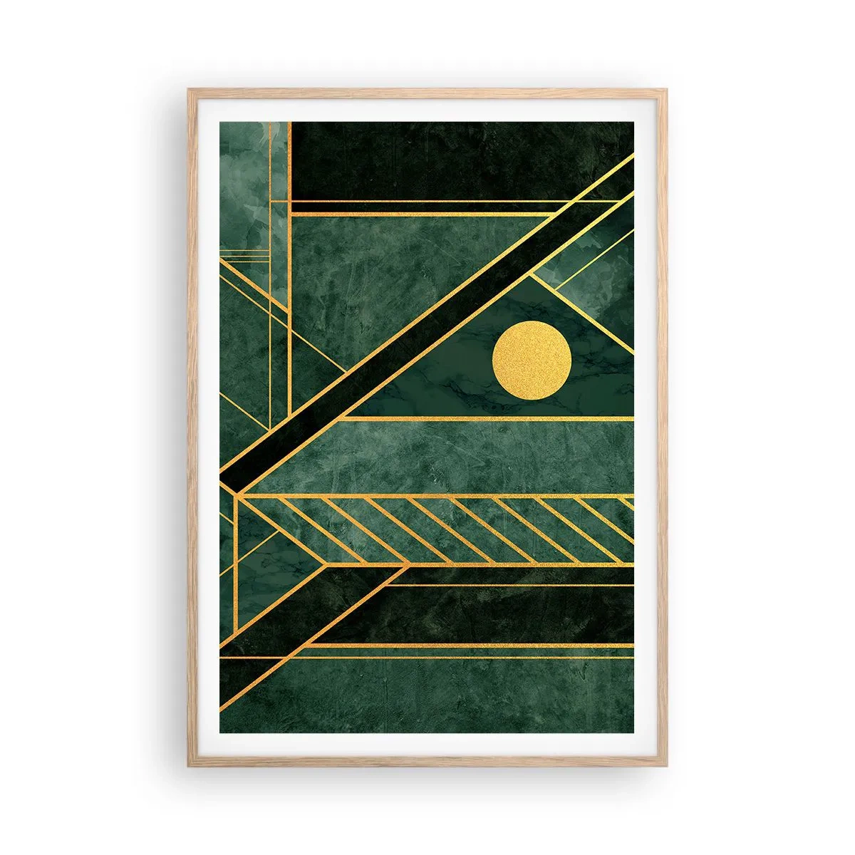 Poster in einem Rahmen aus heller Eiche - Dynamik von Gold und Azurblau - 70x100 cm