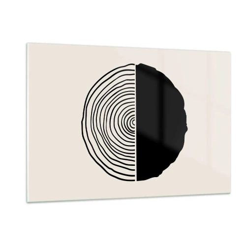 Glasbild - Bild auf glas - Eine minimalistische Grafik eines Querschnitts eines Baumstamms in zwei Hälften. - 120x80cm - Halb und halb - Moderne Wanddekoration für Wohnzimmer und Schlafzimmer ARTTOR