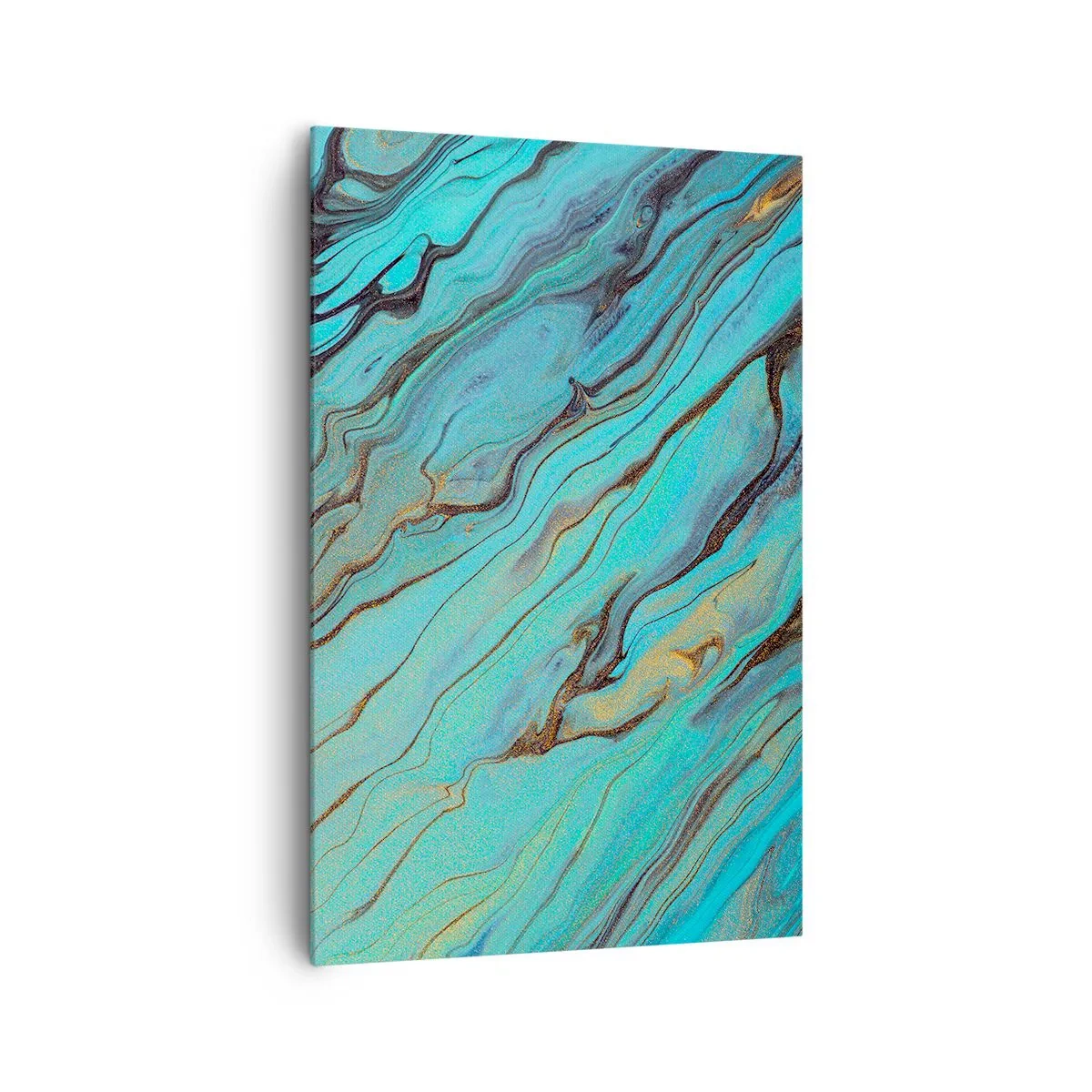 Bild auf Leinwand - Leinwandbild - Abstrakte Wellen in Türkis- und Goldtönen - 80x120cm - Türkisfarbene Flut - Moderne Wanddekoration für Wohnzimmer und Schlafzimmer ARTTOR