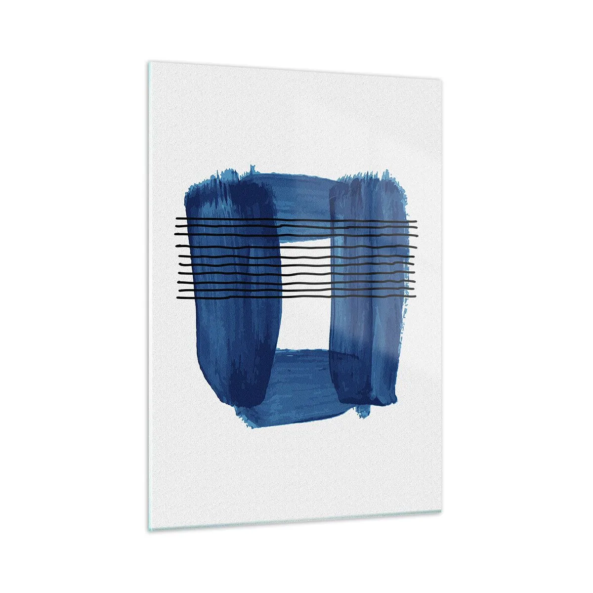 Glasbild - Bild auf glas - Moderne Abstraktion in Blautönen - 50x70cm - Blaue und schwarze Komposition - Moderne Wanddekoration für Wohnzimmer und Schlafzimmer ARTTOR
