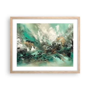 Poster in einem Rahmen aus heller Eiche - Smaragdgrüne und schwarze Brandung - 50x40 cm