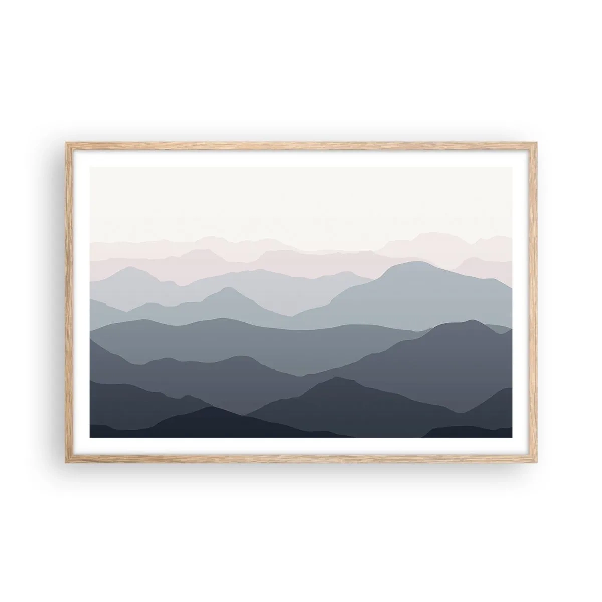 Poster in einem Rahmen aus heller Eiche - Wellen der Berge - 91x61 cm