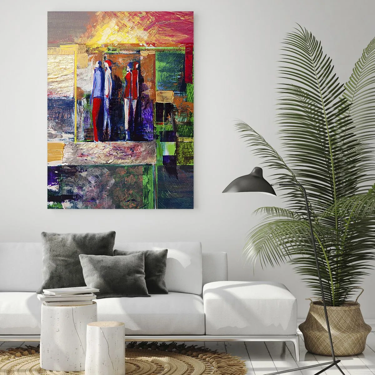 Glasbild - Bild auf glas - Eine abstrakte Komposition mit Figuren und intensiven Farben. - 50x70cm - Beziehungen und Emotionen - Moderne Wanddekoration für Wohnzimmer und Schlafzimmer ARTTOR