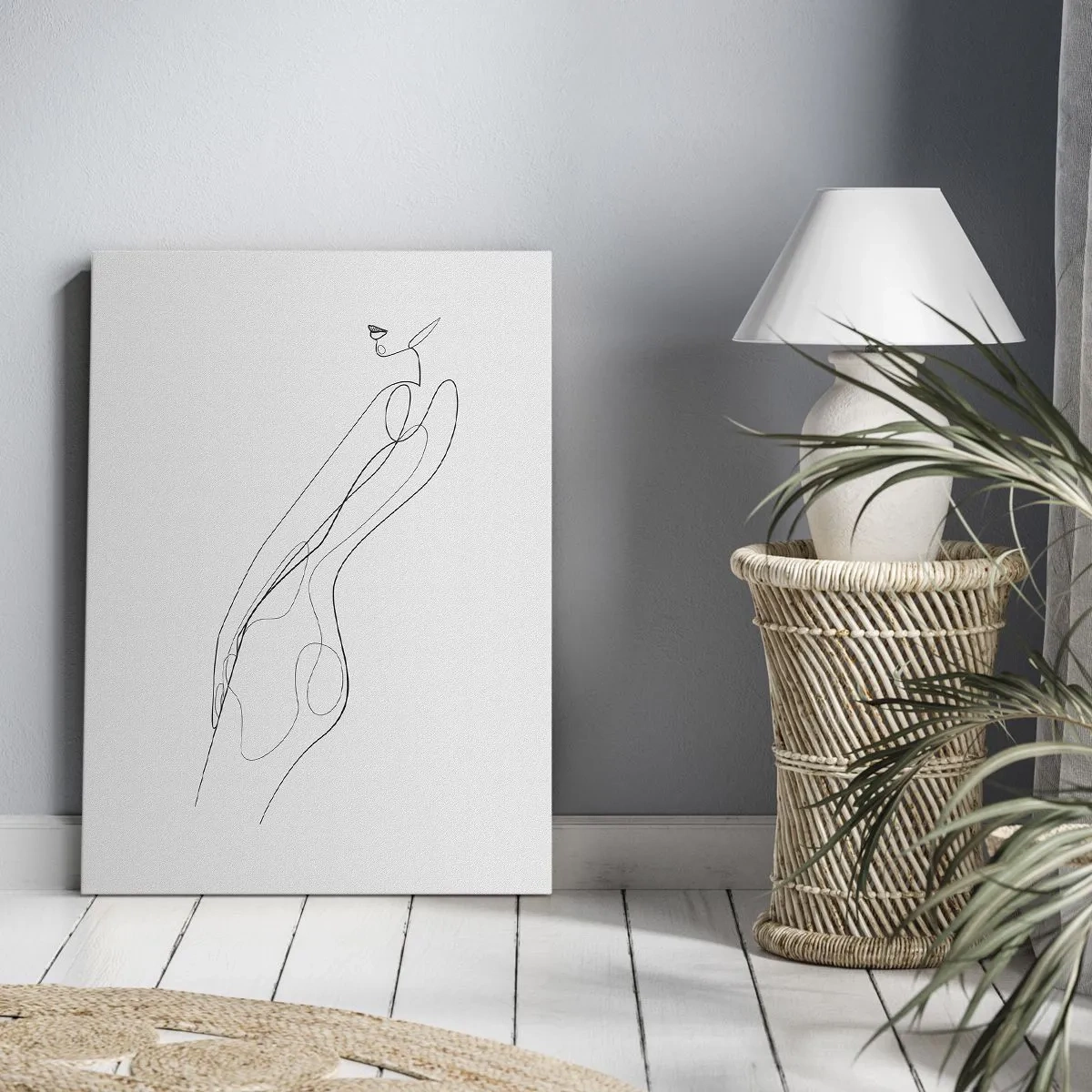 Bild auf Leinwand - Leinwandbild - Eine minimalistische Linie, die eine Silhouette vor einem hellen Hintergrund zeigt - 50x70cm - Bloß ein Versprechen - Moderne Wanddekoration für Wohnzimmer und Schlafzimmer ARTTOR
