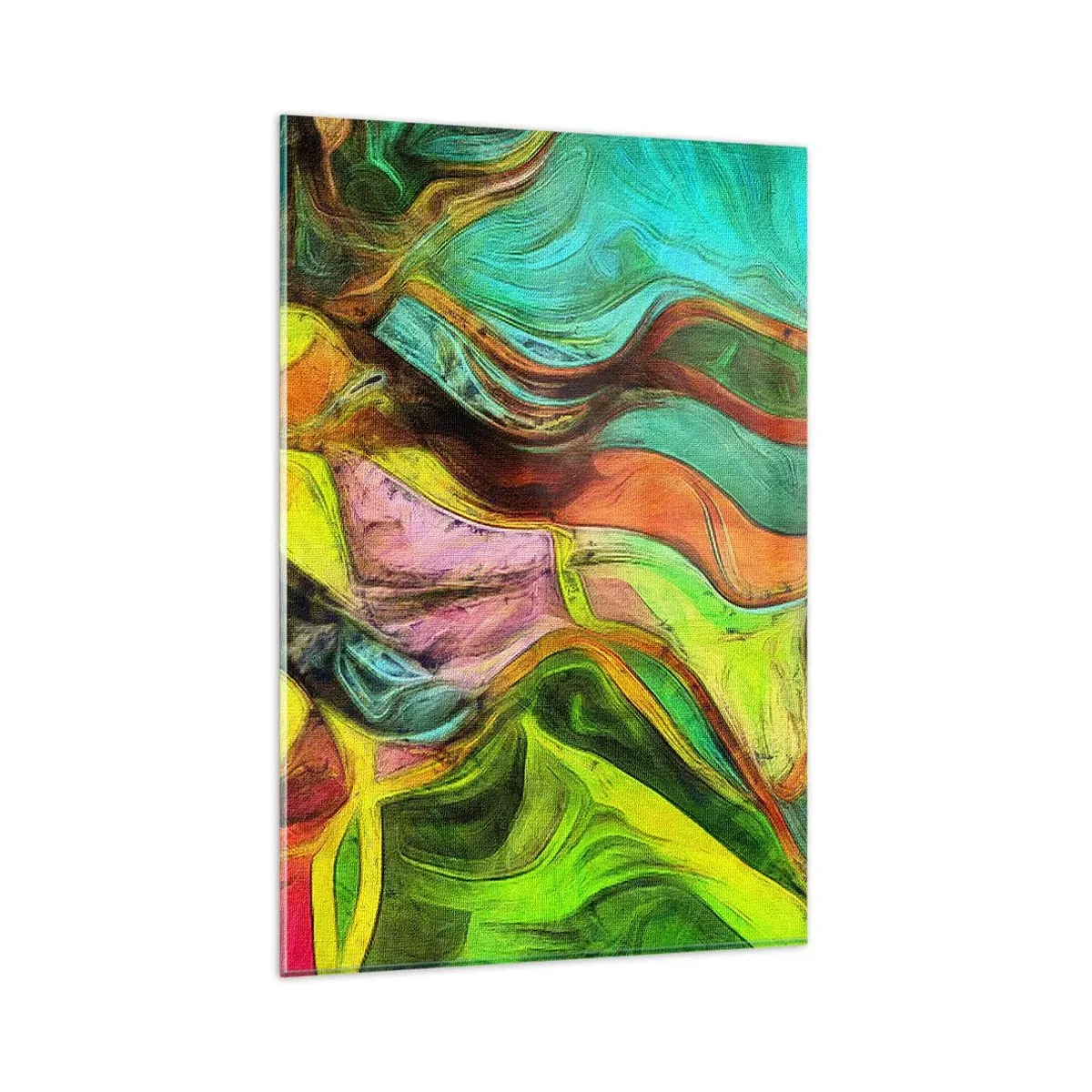 Glasbild - Bild auf glas - Eine abstrakte Komposition mit bunten Punkten und dynamischen Linien. - 80x120cm - Bewegung ist Leben - Moderne Wanddekoration für Wohnzimmer und Schlafzimmer ARTTOR