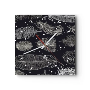 Wanduhr - Glasuhr - Zarte weiße Federn auf marineblauem Hintergrund - 30x30cm - Gefiederte Spitze - Moderne Wanddekoration für Wohnzimmer und Schlafzimmer ARTTOR