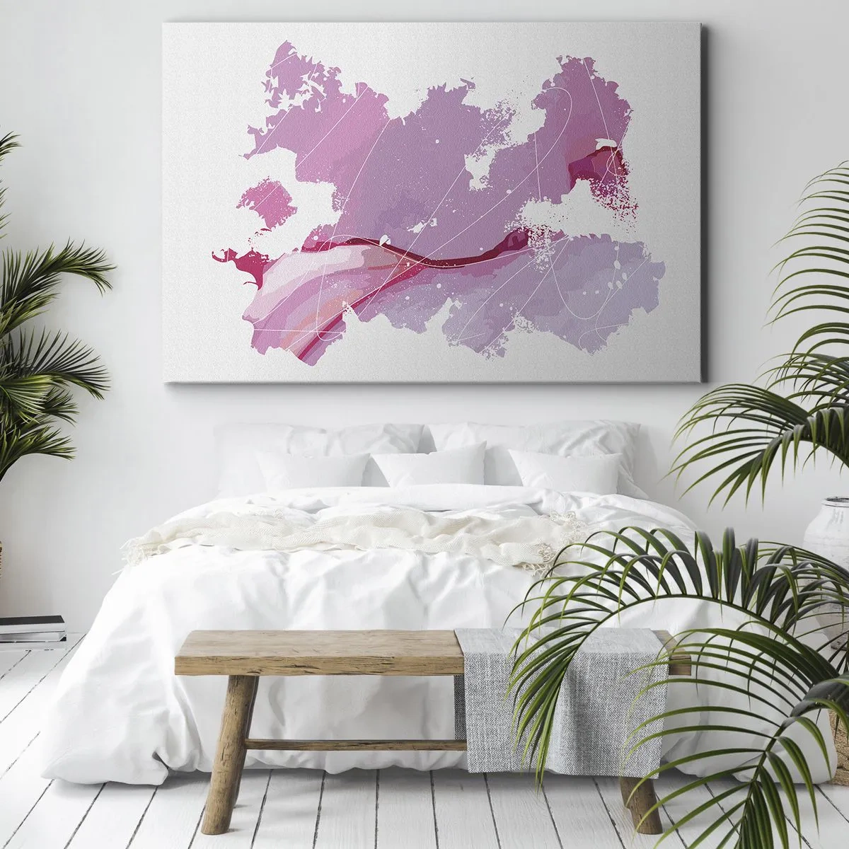 Bild auf Leinwand - Leinwandbild - Abstrakte Weltkarte in Rosatönen - 70x50cm - Karte der Rosawelt - Moderne Wanddekoration für Wohnzimmer und Schlafzimmer ARTTOR