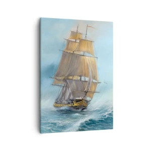 Bild auf Leinwand - Leinwandbild - Ein Segelschiff auf stürmischer See - 50x70cm - Über die Wellen gleiten - Moderne Wanddekoration für Wohnzimmer und Schlafzimmer ARTTOR