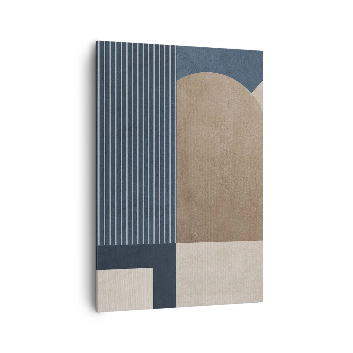 Bild auf Leinwand - Leinwandbild - Geometrische Figuren in Beige- und Marineblautönen mit Linien - 70x100cm - Komposition aus Einfachheit und Rundheit - Moderne Wanddekoration für Wohnzimmer und Schlafzimmer ARTTOR