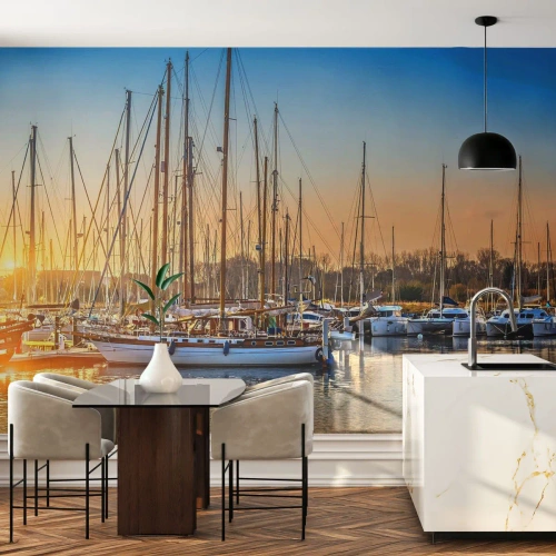 Selbstklebende Fototapete Deluxe Sticker - Der Wind muss auch schlafen - Landschaft, Yachthafen, Segelboot - 500x350 cm